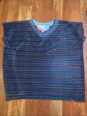 Fringe Studio Kids Shimmery Striped Tee - Blue, Purple, Green, Black -
